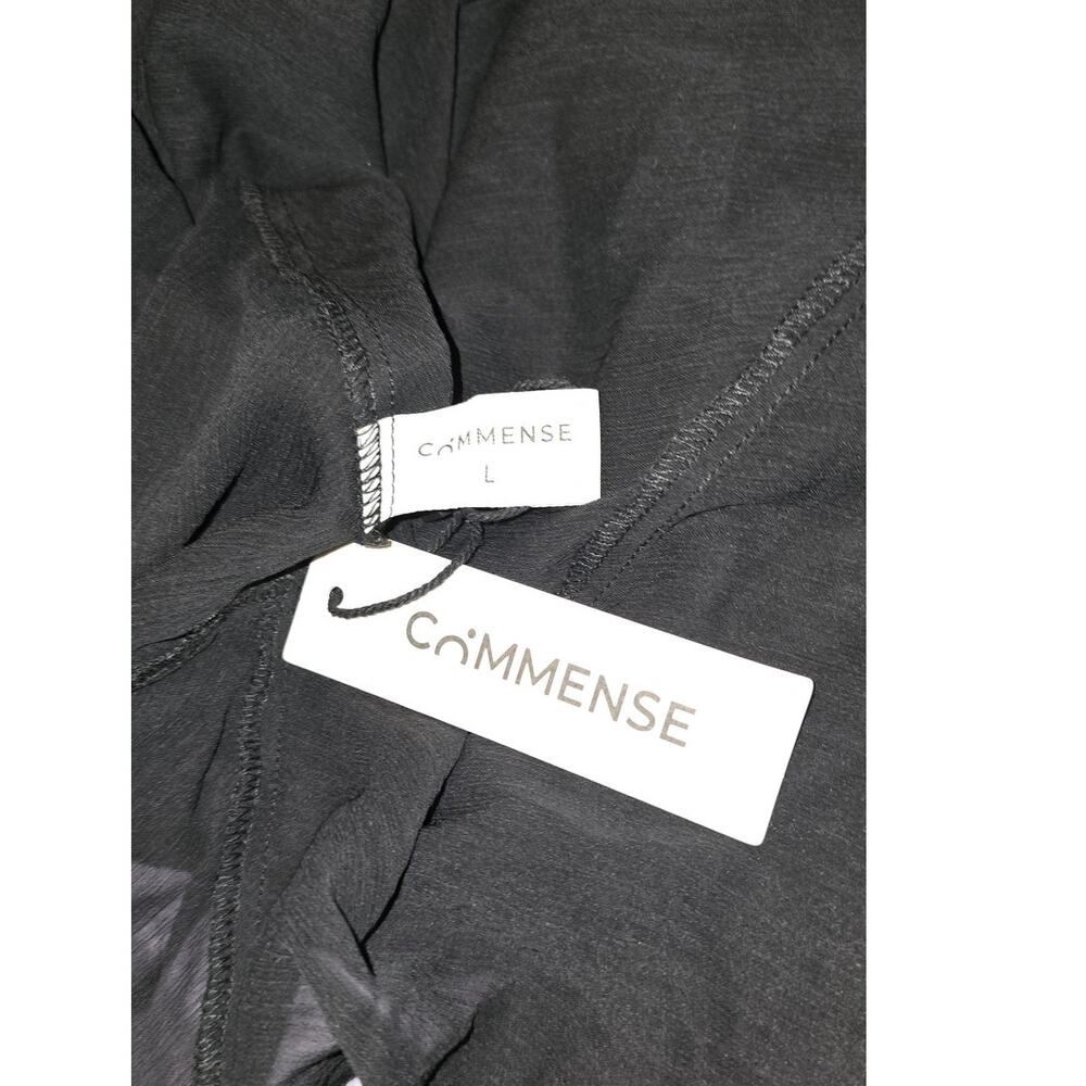Commense Black Chiffon Ruffle Mini Dress Long Sleeve Cape Overlay – Size L - Picture 6 of 6
